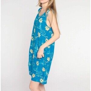 Hawaiian Mumu Dress Beach Y2K Large Womens Fish Sequin Tropical Coastal